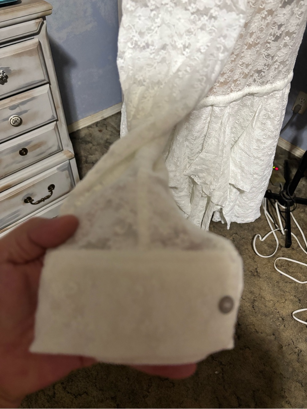 GUESS L White Floral Lace Ruffle Shirt Dress Boho Western Bridal - Picture 10 of 15